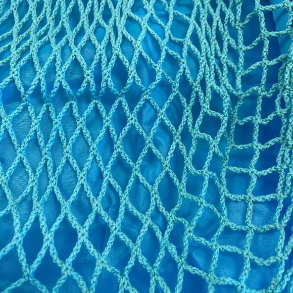 Fishnet Over Nylon Lightweight Tote- Aqua Blue- NWT - Picture 6 of 8